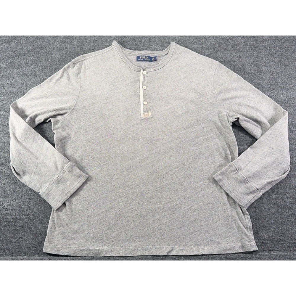 POLO RALPH LAUREN Shirt Mens XXL RL Heather Gray Henley Long Sleeve VTG *